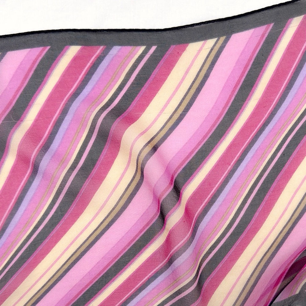 Vintage 00s Y2K Ann Taylor Pink Purple Black Diagonal Striped Oblong Silk Scarf - Picture 7 of 8